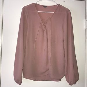 Blush pink lace up long sleeve top